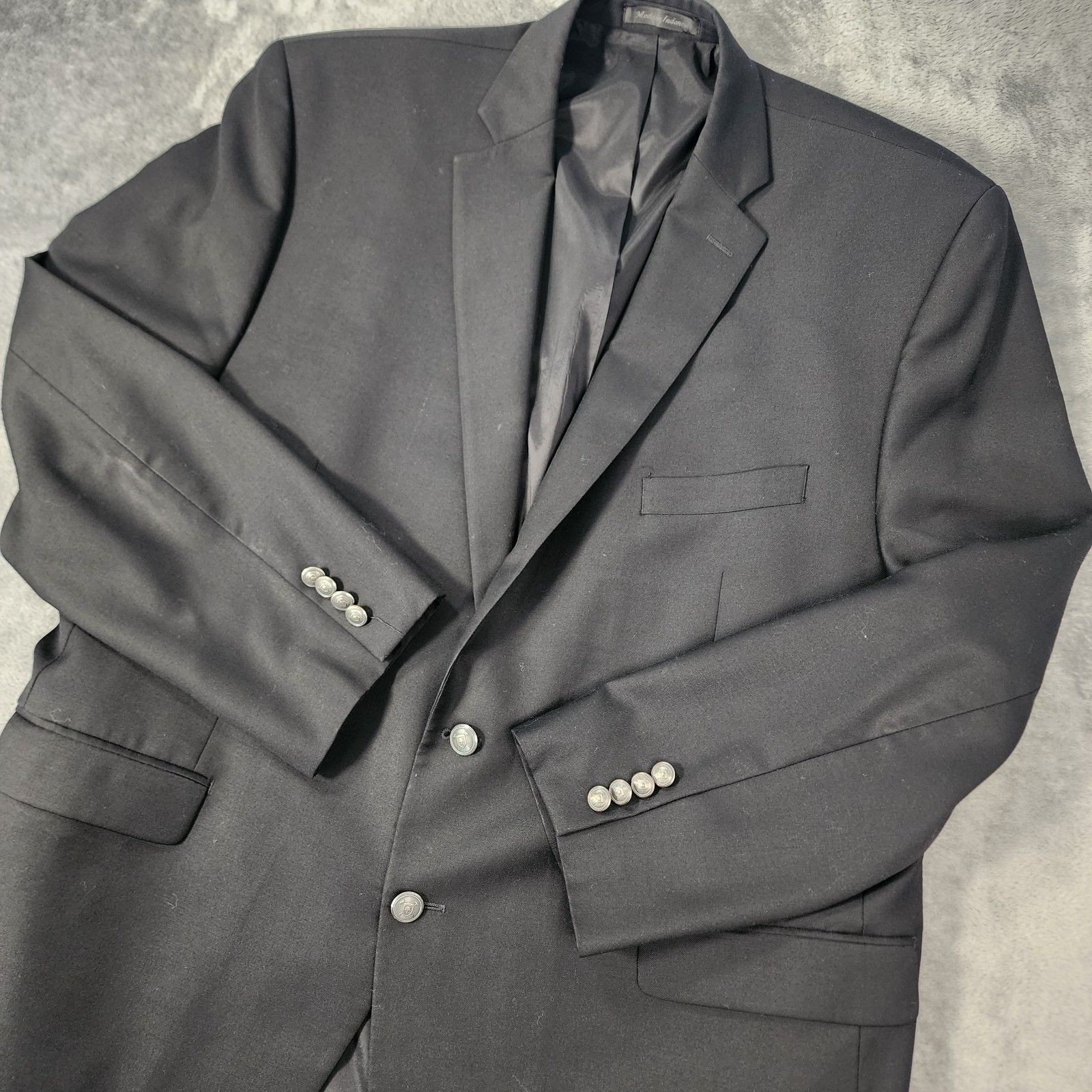Lauren Ralph Lauren Blazer Mens 48r Black Wool Two Button Silver Waterbury Crest